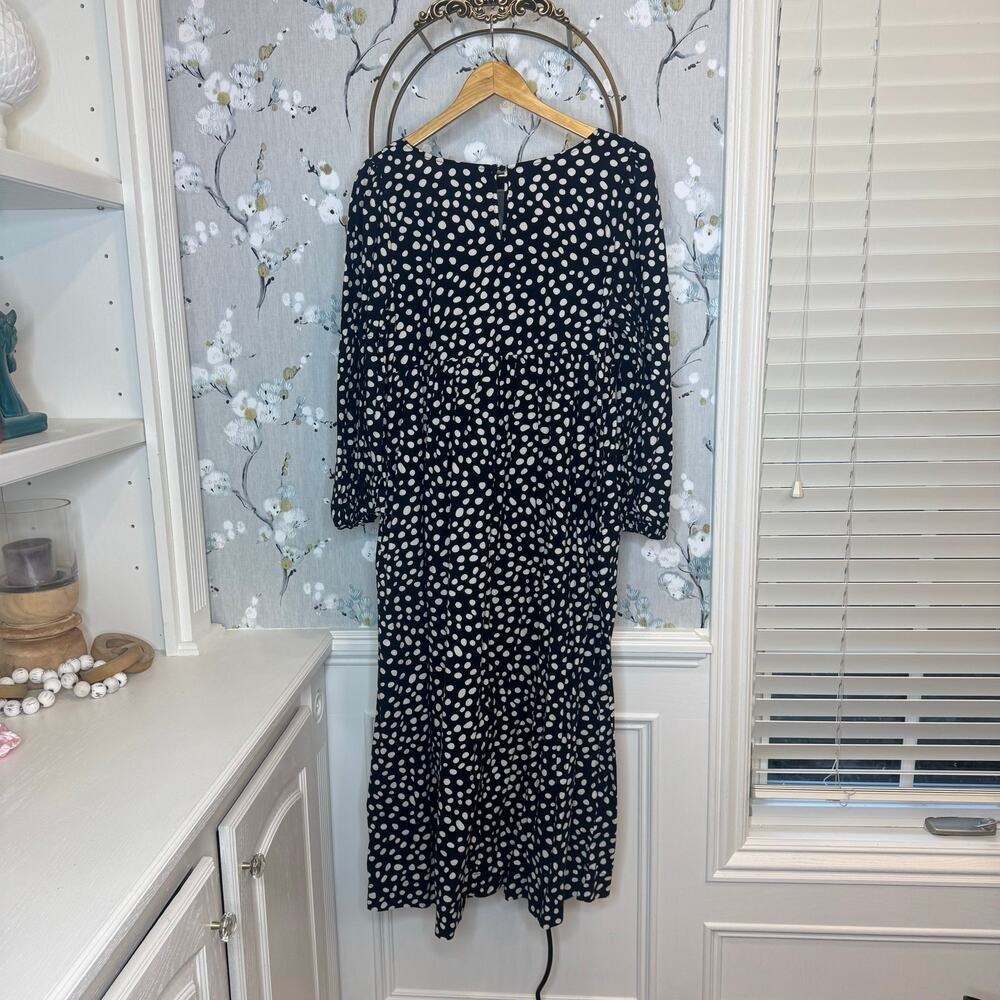 Who What Wear Polka Dot Square Neck Midi Dress Black White Long Sleeve Large - Picture 6 of 7